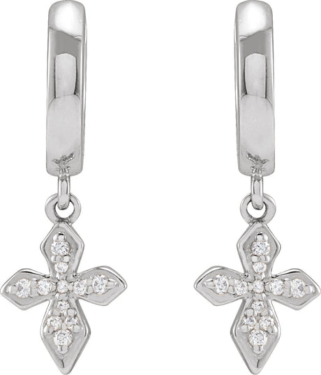 Platinum Round Natural Diamond Cross Hoop Earrings - view 2