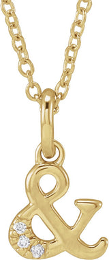 14K Gold Round Natural Diamond Ampersand Necklace - Yellow Gold