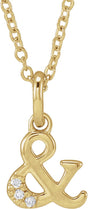 14K Gold Round Natural Diamond Ampersand Necklace - Yellow Gold