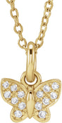 14K Gold Round Natural Diamond Youth Butterfly Necklace - Yellow Gold