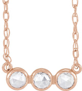 14K Gold Round Natural Diamond Rose-Cut Three-Stone Necklace - Rose Gold