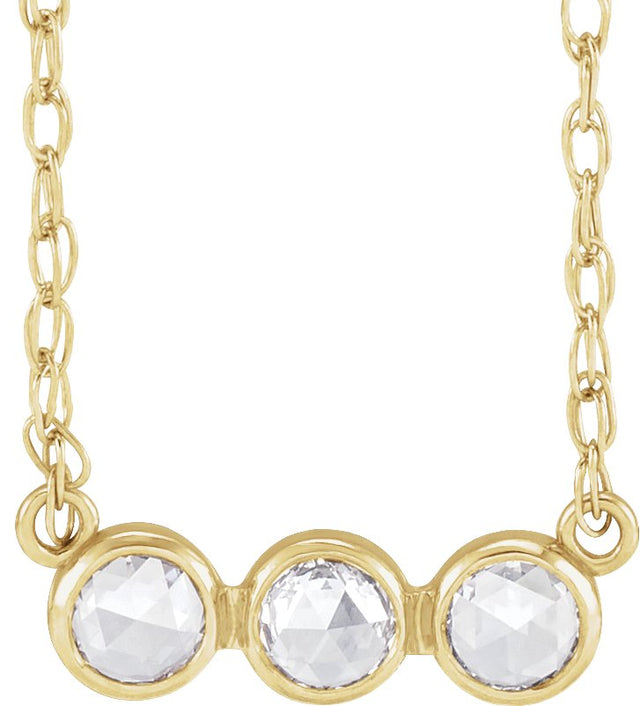 14K Gold Round Natural Diamond Rose-Cut Three-Stone Necklace - Yellow Gold
