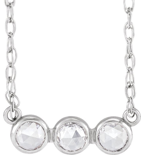 14K Gold Round Natural Diamond Rose-Cut Three-Stone Necklace - White Gold
