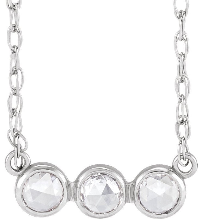 14K Gold Round Natural Diamond Rose-Cut Three-Stone Necklace - White Gold