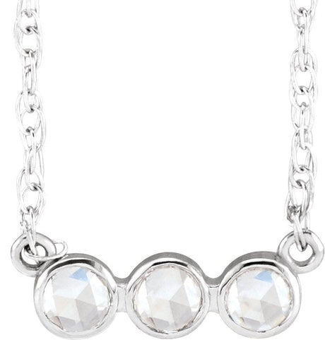 14K Gold Round Natural Diamond Rose-Cut Three-Stone Necklace - White Gold