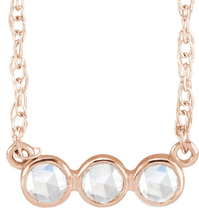 14K Gold Round Natural Diamond Rose-Cut Three-Stone Necklace - Rose Gold