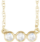14K Gold Round Natural Diamond Rose-Cut Three-Stone Necklace - Yellow Gold