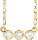 14K Gold Round Natural Diamond Rose-Cut Three-Stone Necklace - Yellow Gold