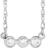 14K Gold Round Natural Diamond Rose-Cut Three-Stone Necklace - White Gold