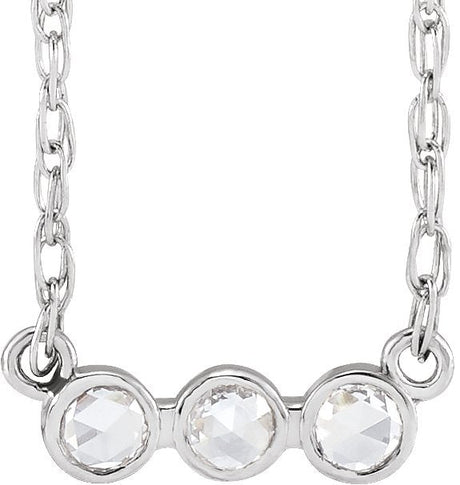 14K Gold Round Natural Diamond Rose-Cut Three-Stone Necklace - White Gold