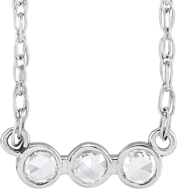 Platinum Round Natural Diamond Rose-Cut Three-Stone Necklace
