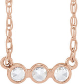14K Gold Round Natural Diamond Rose-Cut Three-Stone Necklace - Rose Gold