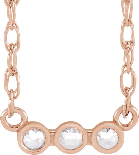 14K Gold Round Natural Diamond Rose-Cut Three-Stone Necklace - Rose Gold