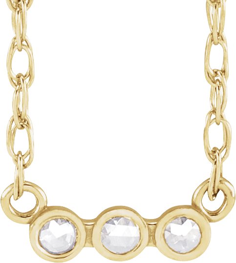 14K Gold Round Natural Diamond Rose-Cut Three-Stone Necklace - Yellow Gold