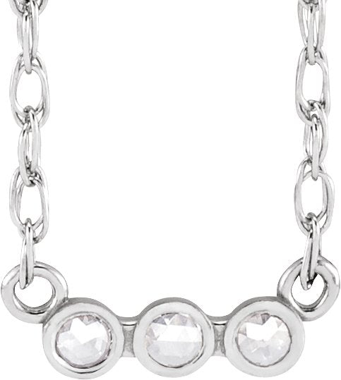 14K Gold Round Natural Diamond Rose-Cut Three-Stone Necklace - White Gold