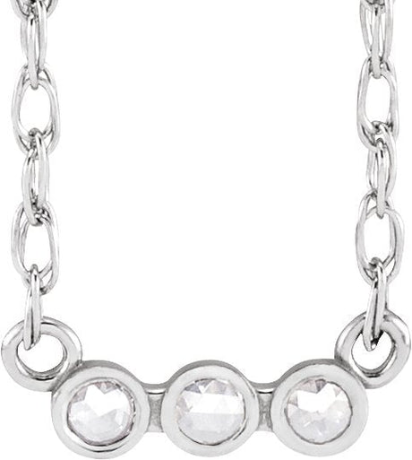 Platinum Round Natural Diamond Rose-Cut Three-Stone Necklace