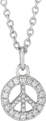 14K Gold Round Natural Diamond Peace Necklace - White Gold