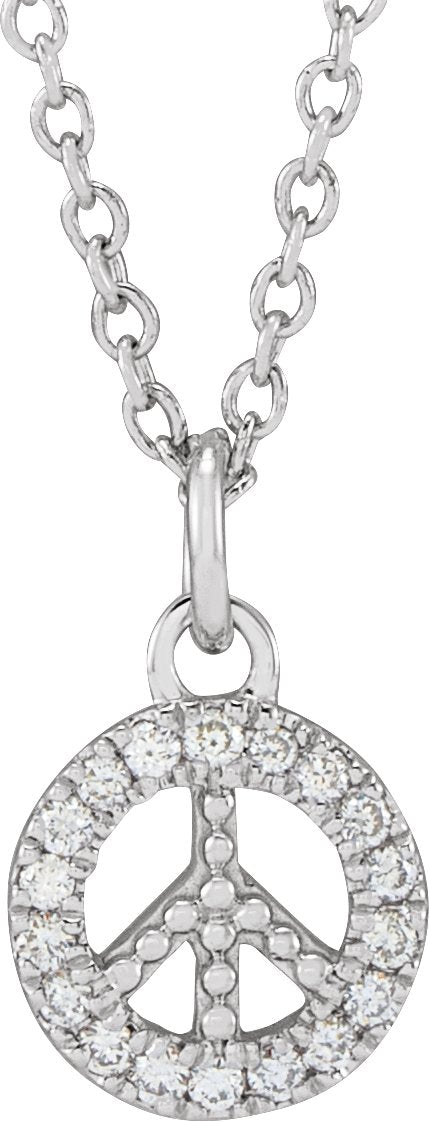 14K Gold Round Natural Diamond Peace Necklace - White Gold