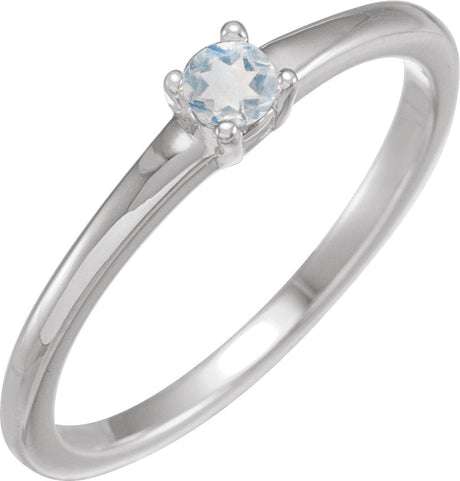 Platinum Round Natural Blue Moonstone Solitaire Ring