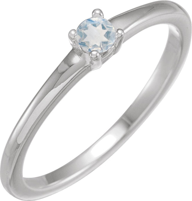Platinum Round Natural Blue Moonstone Solitaire Ring