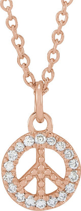 14K Gold Round Natural Diamond Peace Necklace - Rose Gold