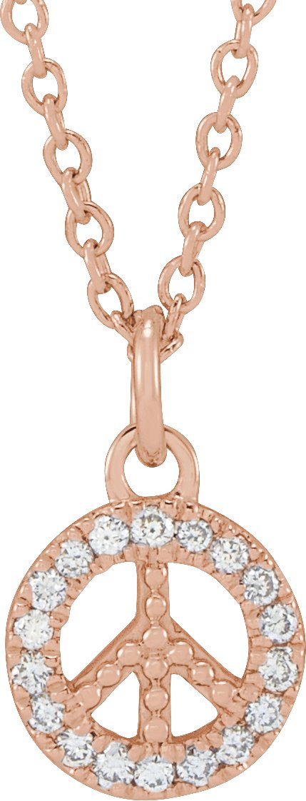 14K Gold Round Natural Diamond Peace Necklace - Rose Gold