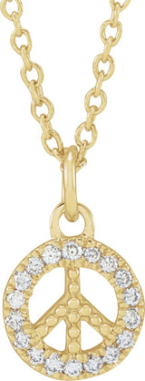 14K Gold Round Natural Diamond Peace Necklace - Yellow Gold