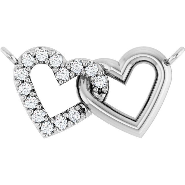 Platinum Round Natural Diamond Interlocking Heart Necklace