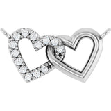 14K Gold Round Natural Diamond Interlocking Heart Necklace - White Gold