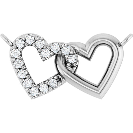 14K Gold Round Natural Diamond Interlocking Heart Necklace - White Gold