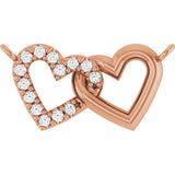 14K Gold Round Natural Diamond Interlocking Heart Necklace - Rose Gold
