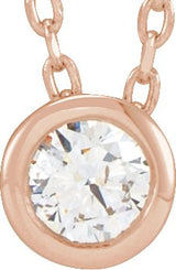 14K Gold Round Natural Diamond Solitaire Bezel-Set Necklace - Rose Gold