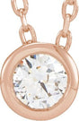 14K Gold Round Natural Diamond Solitaire Bezel-Set Necklace - Rose Gold