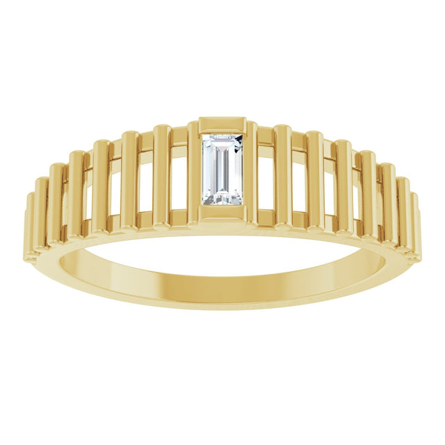 14K Gold Natural Diamond Straight Baguette Solitaire Ring - Yellow Gold - view 3