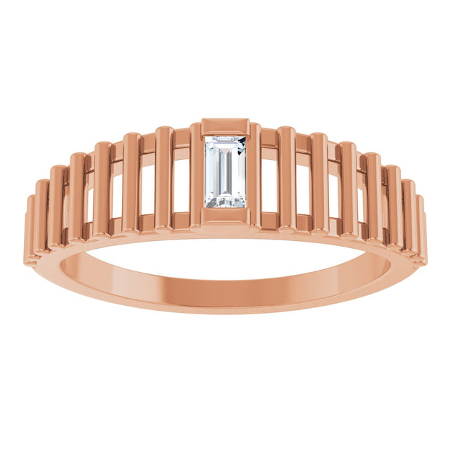 14K Gold Natural Diamond Straight Baguette Solitaire Ring - Rose Gold - view 3
