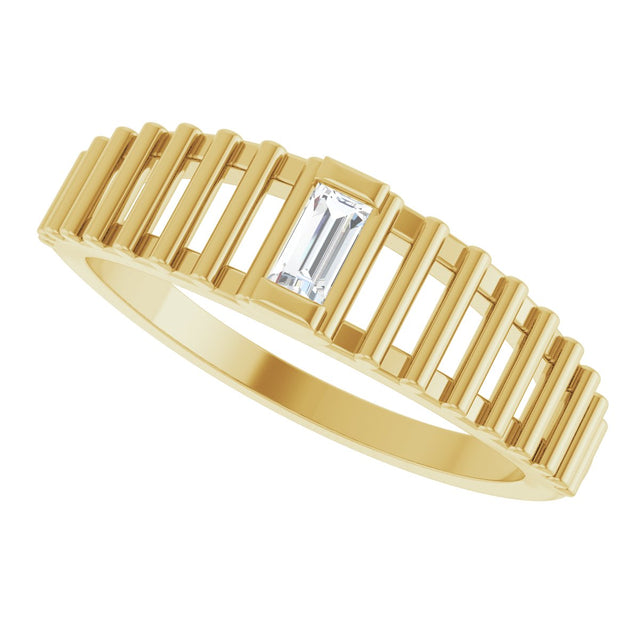 14K Gold Natural Diamond Straight Baguette Solitaire Ring - Yellow Gold - view 5
