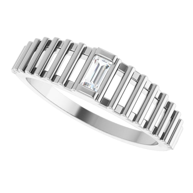 14K Gold Natural Diamond Straight Baguette Solitaire Ring - White Gold - view 5
