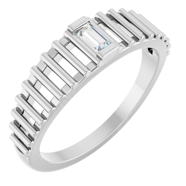 14K Gold Natural Diamond Straight Baguette Solitaire Ring - White Gold