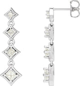 18K Gold Square Natural Diamond Journey Earrings - White Gold