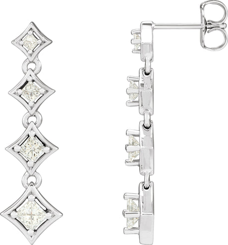 18K Gold Square Natural Diamond Journey Earrings - White Gold