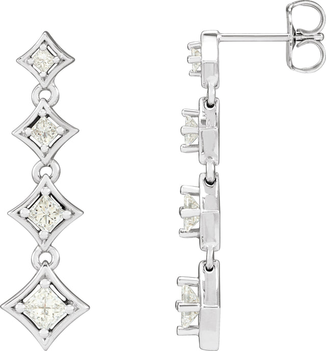 18K Gold Square Natural Diamond Journey Earrings - White Gold