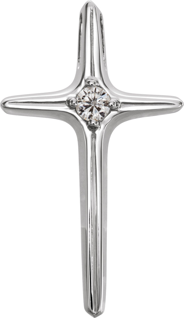 14K Gold Round Natural Diamond Solitaire Cross Pendant – 2.7mm Stones - White Gold