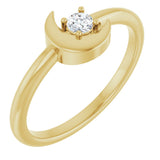14K Gold Round Natural Diamond Crescent Moon Ring - Yellow Gold