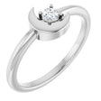 Platinum Round Natural Diamond Crescent Moon Ring