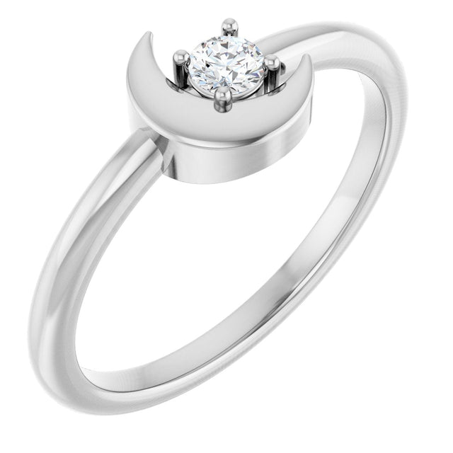 Platinum Round Natural Diamond Crescent Moon Ring