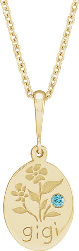 14K Gold Round Natural Blue Zircon Gigi Necklace or Pendant - Yellow Gold
