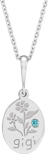 14K Gold Round Natural Blue Zircon Gigi Necklace or Pendant - White Gold