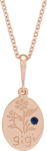 14K Gold Round Natural Blue Sapphire Gigi Necklace or Pendant - Rose Gold