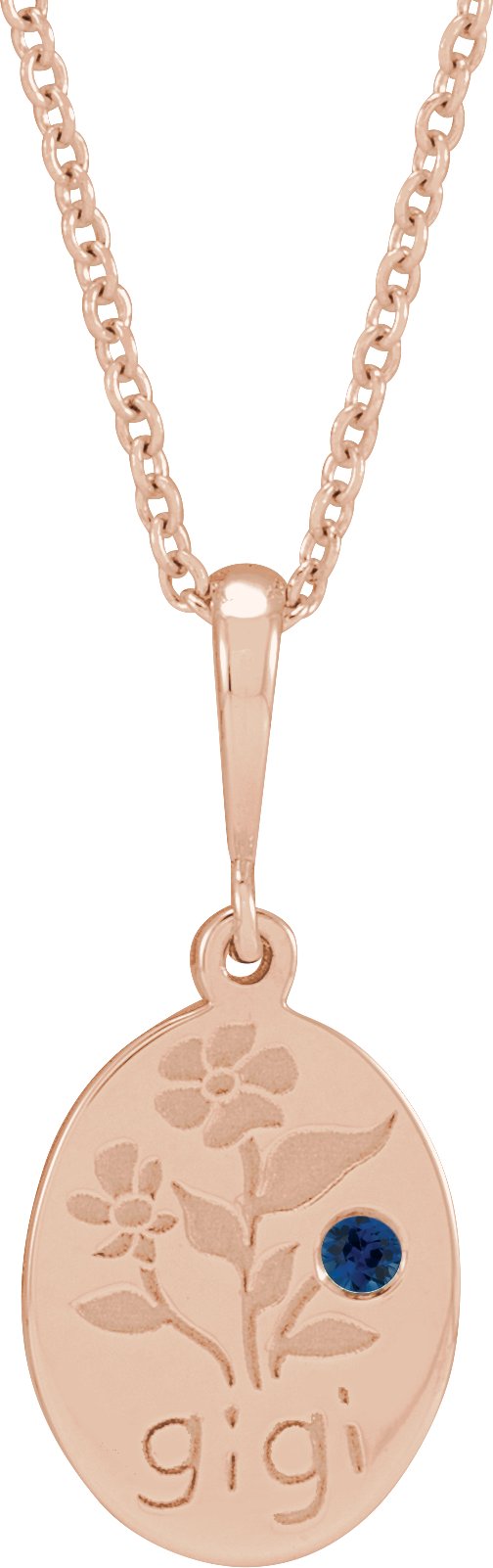 14K Gold Round Natural Blue Sapphire Gigi Necklace or Pendant - Rose Gold