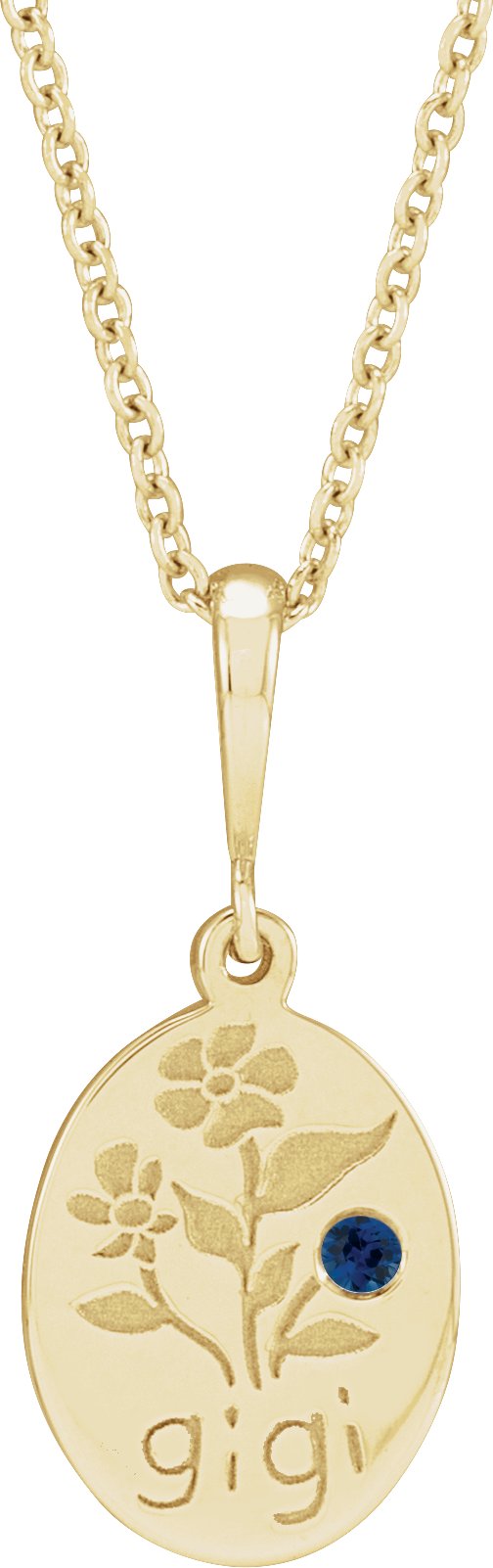 14K Gold Round Natural Blue Sapphire Gigi Necklace or Pendant - Yellow Gold